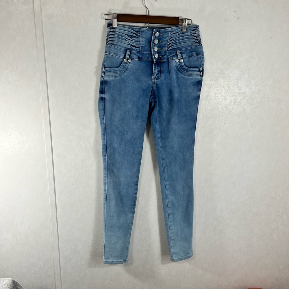 Mods Xpress Stylish High Rise Blue Jeans for Women Detailed Waistband & Buttons